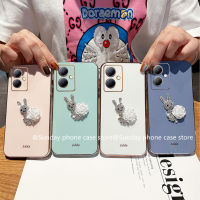 Ins เคสโทรศัพท์ VIVO Y27 Y78 Y02T Y02A Y02 4G 5G 2023 เคส ใหม่ระยิบระยับน่ารักดอกไม้น่ารักย้อนยุคเคส3D กระต่ายพลอยเทียมเรียบง่ายฝาครอบหลังการ์ตูนซิลิโคนนุ่ม2023