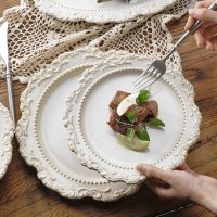 Baroque Vintage Ceramic Dinner Plate Nordic Modern Kiln Change Carving Craft Dishes And Plates Sets Western Restaurant Tableware