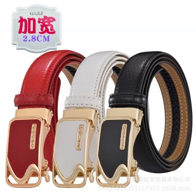 2.8cm Wide Belt Womens Automatic Buckle Genuine Leather Fashionable All-Match Jeans