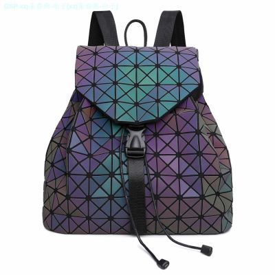 Issey Miyake Creative Fashion All-Match Geometric Bright Rhombus Backpack Large Capacity Miyake Same Style Backpack Niche New