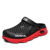 Daiwa Summer Mens Outdoor Slippers Casual Non-Slip Breathable Beach Sandals Quick-Drying Lightweight Hollow Out Fishing Shoes House Slippers