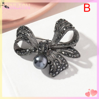 [KUNLIAN] Retro Black Crystal Pearl ดอกไม้โบว์รูปทรงเข็มกลัดผ้าพันคอ PIN เครื่องประดับอุปกรณ์เสริม