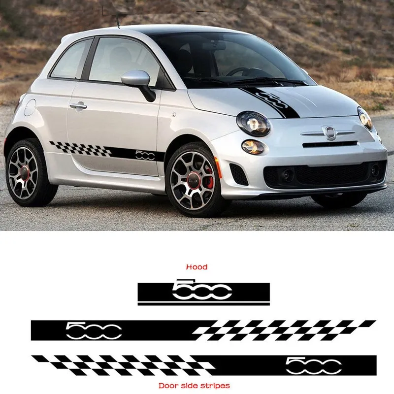 For Fiat 500 Car Side Stripes Graphics Stickers Decals Auto Pair Racing 595  ABARTH vinyl car styling decorative car body sticker