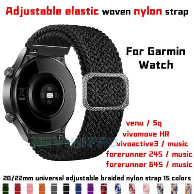 ♙☇ 20mm stretch nylonowy pasek dla Garmin vivoactive3 muzyka venu Sq regulowana pleciona bransoletka z włókna forerunner 245 645 muzyka watchband