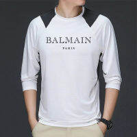 Original Balmain∮ Paris Men S Dry-Fit Moisture Wicking Performance เสื้อยืดแขนยาวคอกลมแฟชั่นคลาสสิกลำลอง Raglan เสื้อแขนยาวกีฬาแฟชั่นเสื้อ