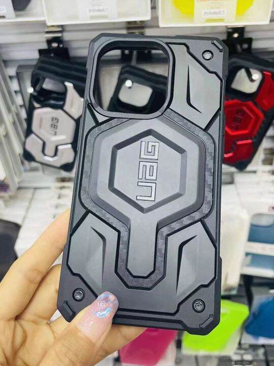 uag-คาร์บอนไฟเบอร์พระมหากษัตริย์กรณีป่นปี้ทนกับ-magsafe-สำหรับ-iphone-14-pro-max-14พลัส14-13-pro-max-13-pro-13กับ-magsafe-กันกระแทกป้องกันโทรศัพท์ปลอก