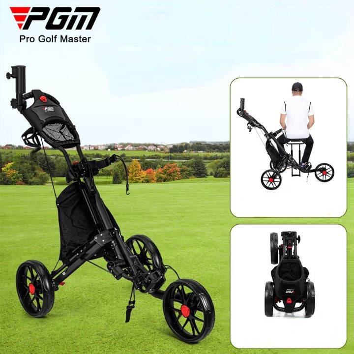 PGM Golf Bag Trolley Three Wheels Foldable with Brakes Equipped with