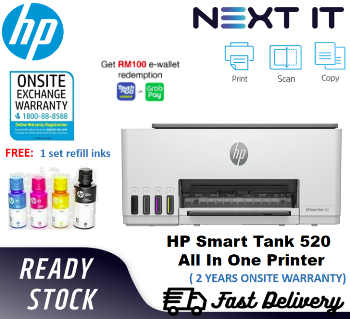 Ready Stock Hp Smart Tank 520 All In One Printer Print Scan Copy Support Windows Only Lazada 4562