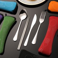 Portable Travel Utensils Set Travel Camping Cutlery Set Stainless Steel Reusable Cutlery Kit For Lunch Box Workplace Camping Flatware Sets