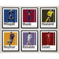 ✺☂❁ โปสเตอร์ผ้าใบ ลายฟุตบอล Messi Ronaldo Mbappe Neymar สําหรับตกแต่งผนังบ้าน