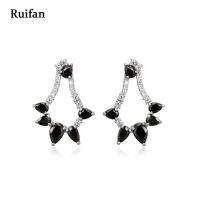 Ruifan Vintage สีดำ สีขาวทอง Cubic Zirconia 925เงินสเตอร์ลิงสตั๊ดต่างหูสุภาพสตรีเครื่องประดับ Fine YEA049