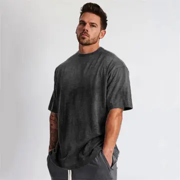 Oversize T-shirt Men Cotton Dropped Shoulder Short Sleeve Fitness