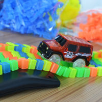 ZK30 Magical Flexible Track Car Toys Racing Bend Rail With Flashing Lights DIY Funny Creative Toys Gifts For Kids Blue Red