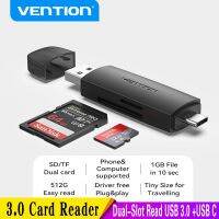 Vention 2 In 1เครื่องอ่านการ์ด USB3.0ประเภท C ถึงเครื่องอ่านการ์ดการ์ดเอสดีทีเอฟขนาดเล็กสำหรับแลปท็อปโทรศัพท์ OTG อะแดปเตอร์เมมโมรี่การ์ดเครื่องอ่านการ์ดอัจฉริยะ