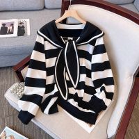 Fashionable New Autumn And Winter Pullover Womens Lapel Top Large Size 4XL Loose And Versatile Bow Collar Sweater Women