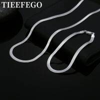 【CW】 Tieefego 925 Sterling Zilveren 4Mm Platte Ketting Armbanden Neckalce Set Voor Vrouwen Fashion Wedding Noble Sieraden Sets Geschenken