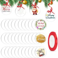 30Pcs Acrylic Keychain Circle Blank with Hole Acrylic 0.080Inch 1/12 Inch Thick for Acrylic Red Ribbon for Xmas
