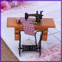 QUANSEN Dollhouse Miniature Furniture จักรเย็บผ้าขนาดเล็กตกแต่งโต๊ะผ้า1:12ของเล่น