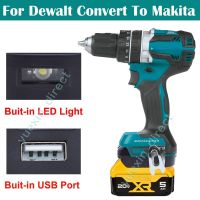 For Dewalt To Makita 18v Lithium-Ion Brushless Tools Converter w/USB &amp; LED Light (Not include tools and battery) Barware