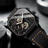 ZZOOI Square Chronograph 2023 Casual Fashion Sports Wrist Watch For Men Leather Clock Luxury Business Wristwatch Waterproof Date Watch