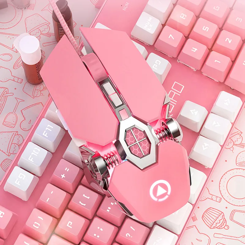  Raxinbang Keyboard Gaming Keyboard,USB Keyboard Set Gaming  Mouse Computer Backlight Headset Waterproof Gaming Headset for LOL (Color :  Pink) : Video Games