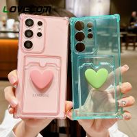 Casing Ponsel Tas Kartu Hati Cinta Lucu untuk Samsung S23 S22 Ultra S21 Plus S20 FE A53 A33 A23 5G A13 A52 A32 A14 A34 A54 Sampul Jernih