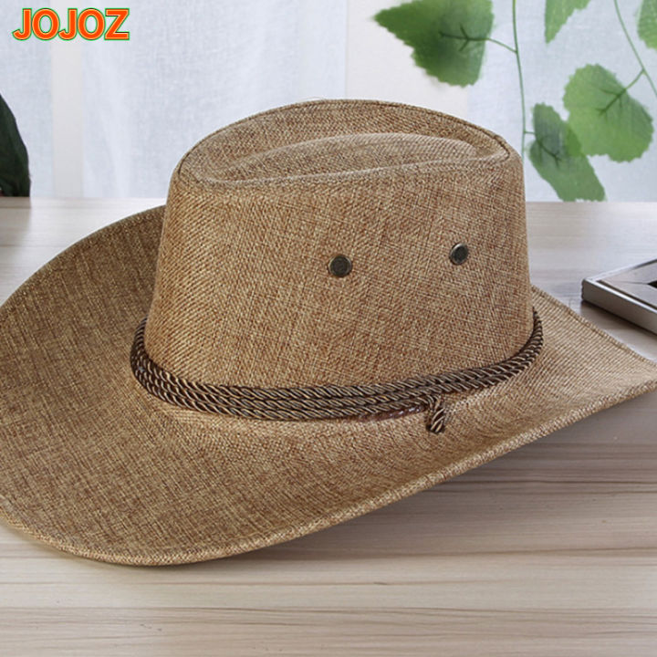 jojoz-หมวกคาวบอยตะวันตกกว้างผู้ชายฤดูร้อนเท่กลางแจ้งหมวกปีกกว้าง