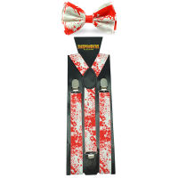 Suspenders สำหรับกางเกงกางเกง Bow Tie ชุดผู้ชายผู้หญิง 2 PCS "แวมไพร์เลือดสีแดง" รูปแบบผสม Y-Shape Braces เนคไทชุด-VXCB MALL