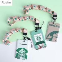 RUOHE เคสเครดิตไอดีการ์ดโพลีเอสเตอร์พวงกุญแจแขวนกระเป๋าลายดวงดาวบนรถบัสซองใส่บัตรกาแฟบัตรของพนักงานบัตรการ์ตูนซองใส่บัตรบัตรเข้าการ์ดควบคุมที่คลุมเก็บรักษาของซองบัตร