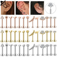 ZS 3ชิ้น/ล็อต16G สแตนเลสสตีลลิป Labret เจาะ CZ คริสตัล Monroe Lip Stud Ring ชุด Heart Star หู Tragus Helix เจาะกระดูกอ่อน