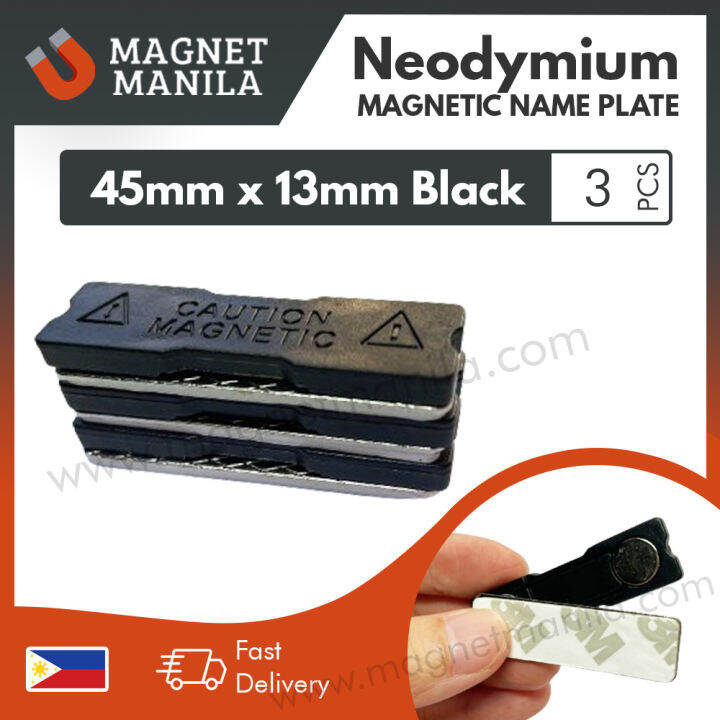 3 pcs Magnetic Badge Name Plate - 45mm x 13mm Black Supper Strong ...