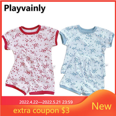 Summer Baby Clothes Girl Boy Pajamas Cotton Round Collar Short Sleeves Red Green Floral Sleepwear Newborn Nightgown Uni E1156