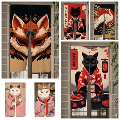 Fashion 2023 Dust-resistant kitchen, Japanese door curtain cats sackcloth flowers, short curtains can be released, house decoration