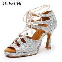 ❡✹☏ DILEECHI Latin dance shoes Silver Gold Glitter Ballroom dancing shoes Platform adjust width party Squre shoes women Cuba heel 9