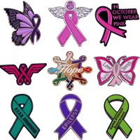 【YF】 Bow Breast Cancer Awareness Pin Esmalte Broche Metal Badges Lapel Pins Broches para Mochilas Jóias Acessórios