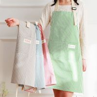 Cotton Linen Adjustable Adult Apron Striped Restaurant Chef Apron Outdoor Camping BBQ Picnic Kitchen Cook Apron with Pockets Aprons