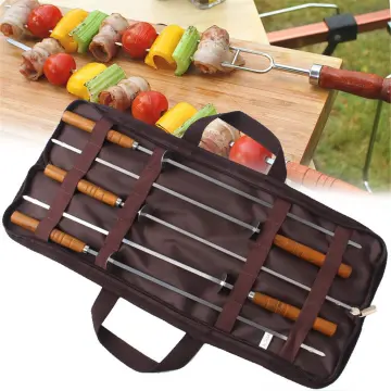 Reusable Skewers for Barbecue Grill Stainless Steel Skewers Shish Kebab BBQ  Camping Flat Forks Gadgets Kitchen Accessories Tools