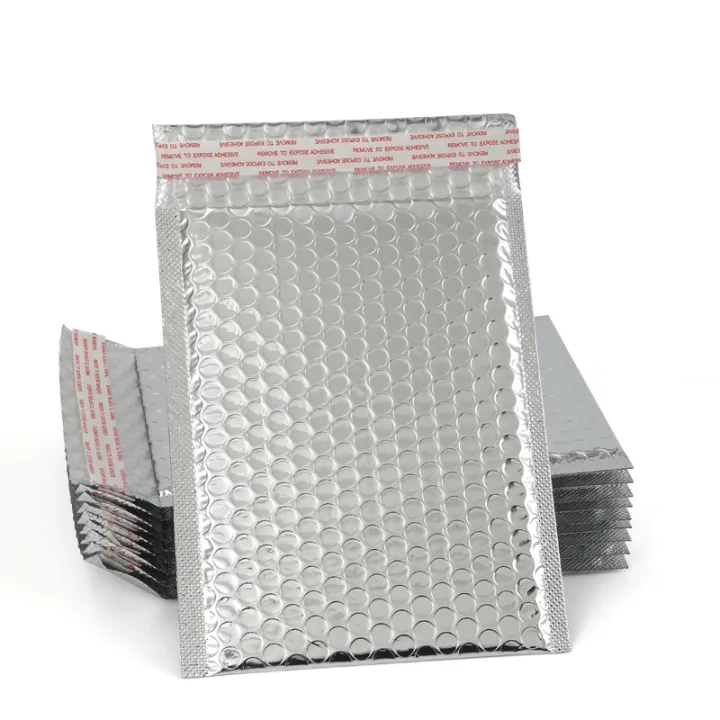 ALUMINUM SILVER BUBBLE WRAP POUCH WITH SEAL WRAP DELIVERY PACKAGING