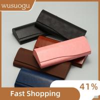 WUSUOGU ฟรอสติ้ง เคสแว่นตาหนังสไตล์วินเทจ เครื่องหนังแท้ สีทึบทึบ กล่องแว่นกันแดดสีทึบ ความเรียบง่ายเรียบง่าย เคสหนังแว่นตากันแดด สำหรับผู้หญิง