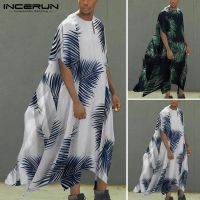 Incerun เสื้อลําลองแฟชั่นสําหรับผู้ชายแขน Batwing พิมพ์ลายมีสีสัน Jubah