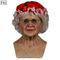 FAL White-haired Grandmother Head Cover Wearing Glasses Latex Headgear Halloween Christmas Day Party Performance Props