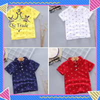 【New Arriva✨ 】Kids Boys Comfortable Cotton Short-sleeved T-shirt Cartoon Patterns Button Design Tops Solid Color Lapel Collar Basic Tee