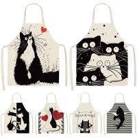 Cute Black Cat Printed Apron Cooking Baking Kitchen Apron Sleeveless Cotton Linen for Women Household Cleaning Pinafore Delantal Aprons