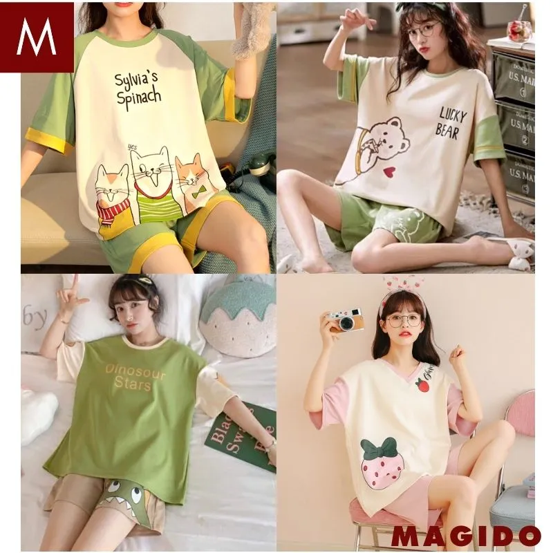 Set đồ bộ in hình cute - Bộ mặc nhà cộc tay quần ngắn mặc mùa hè