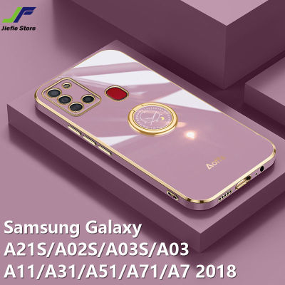 JieFie เคสโทรศัพท์ชุบสำหรับ Samsung Galaxy A21S / A02S / A03S / A04S / A11 / A31 / A51 / A71 / A7 2018 / A02 / A03 / A04 ปลอกหรูหราสไตล์ผู้หญิง TPU นุ่มเคสป้องกันการตกกระแทกพร้อมขาตั้งนาฬิกาสร้างสรรค์
