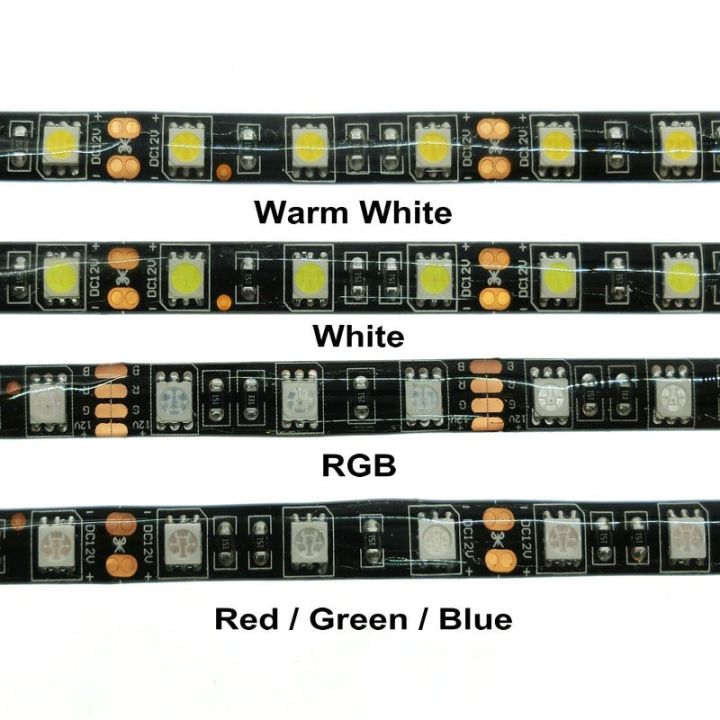hot-sales-wangshenghui-ไฟ-pcb-สีดำแถบไฟ-led-5050แบบยืดหยุ่น-dc-12v-60led-m-5เมตร-ล็อตสีขาวอบอุ่นสีแดงสีเขียวสีน้ำเงิน-ip65-rgb-กันน้ำ