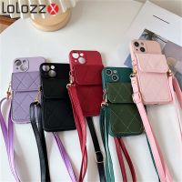 Lanyard Shoulder Strap Leather Wallet Phone Cases for iPhone 14 11 12 13 Pro Max 14Plus Crossbody Necklace Card Holder Cover