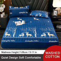 Thicken Washed Cotton Fitted Sheet,Printed Decoration Bed Cover Soft Durable Mattress Protector,5 Sizes