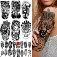 1PC 3D Pirate Captain Lion Warrior Evil Joker Gangster Black Fake Tattoo Stickers Halloween Skull Temporary Tattoo Sleeve Stickers