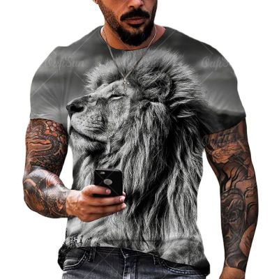Mens T-shirt Fashion Summer 3D Print Top Classic Brewed Lion And Tiger Pattern Top Street Personality Extra Large Short Sleevev